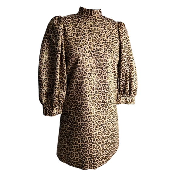 NEW ZARA Luxury  Leopard with Gold Metallic and Brown Dress Size XSl - Picture 13 of 17